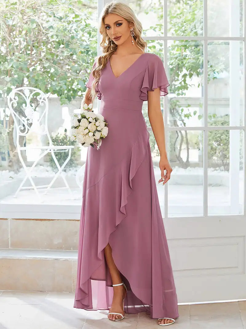 Robe de Soiree Simple Longue en Mousseline de Soie