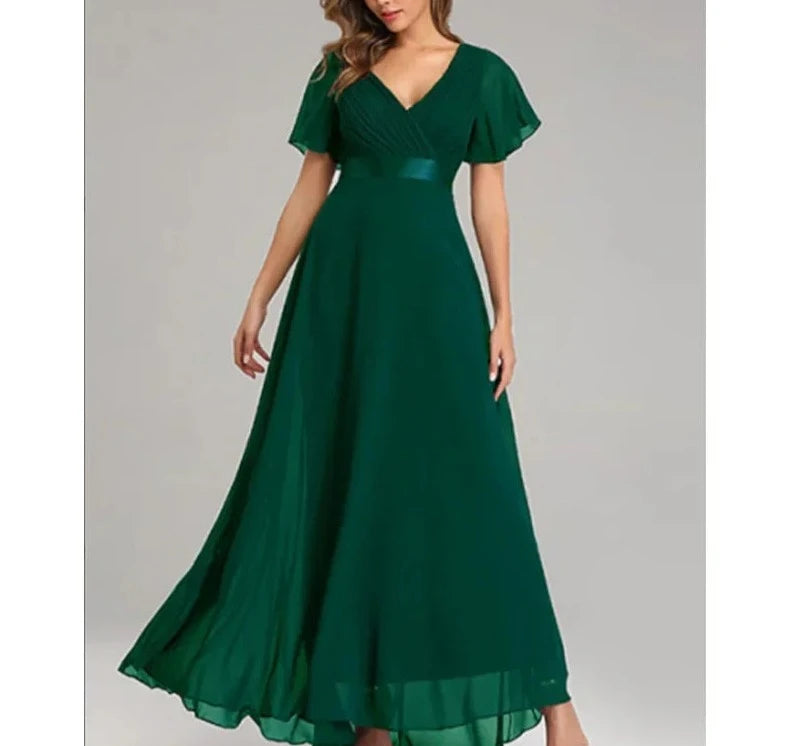 Robe Grande Taille Verte en Mousseline de Soie