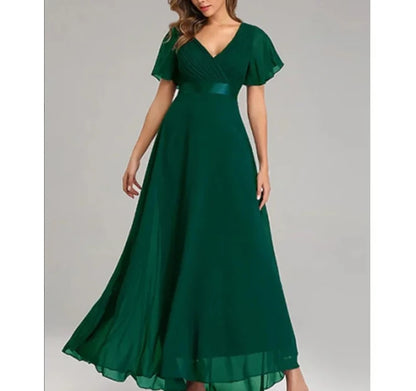Robe Grande Taille Verte en Mousseline de Soie